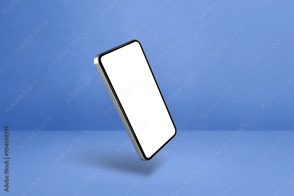 Canvas Prints Floating smartphone isolated on blue. Horizontal background