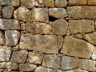 Ancient dry stone wall background with copy space 