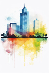 Vibrant Metropolis: Watercolor Cityscape