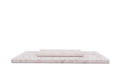 Pink marble podium with two steps and textured surface