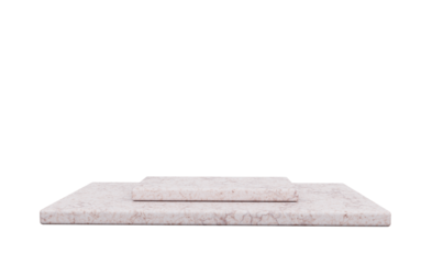 Pink marble podium with two steps and textured surface