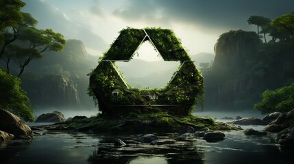 Fototapeta premium Nature-Embraced Recycling Symbol. A Call to Action for Climate Preservation and Waste Reduction.