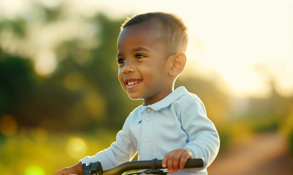 Gambian Man Teaching Child to Ride a Bicycle