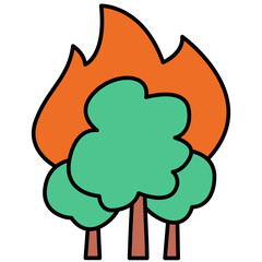 Forest on fire. Outline icon