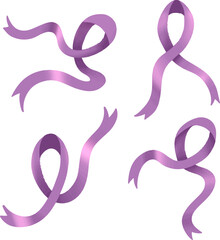 set collection of pink ribbon vector flat illustration for breast cancer awareness month