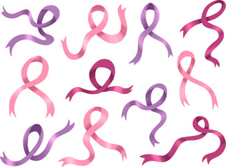 Obraz premium set collection of pink ribbon vector flat illustration for breast cancer awareness month
