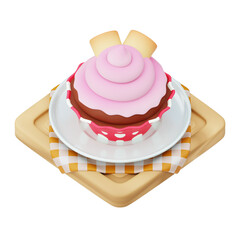 Picnic 3D Icon, Cap Cake With Marshmallows