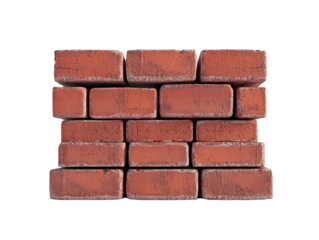 Stacked red bricks, arranged geometrically on white background. PNG transparent.