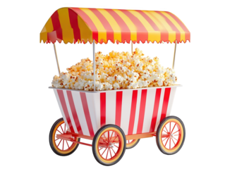 Retro popcorn cart on white background, vintage and fun.