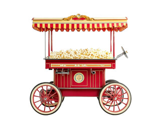Retro popcorn cart on white background, vintage and fun.