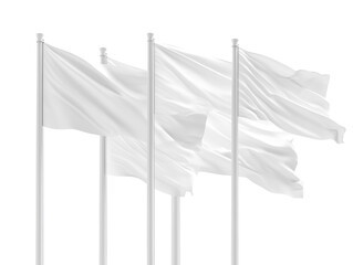 White flags on poles, multiple, isolated on white background, waving, detailed, minimal PNG transparent.