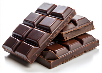 Fototapeta premium Dark chocolate pieces, isolated on white background. Clipping path