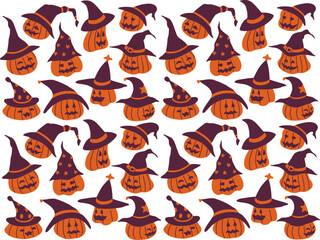 cute vector, flat illustration of Halloween theme asset and character, seamless pattern design