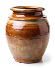 Earthenware jar with a wide mouth and rough texture, isolated White 