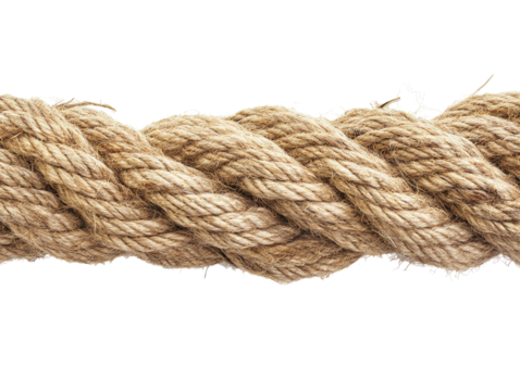 Frayed rope about to break, isolated on white background. PNG transparent.