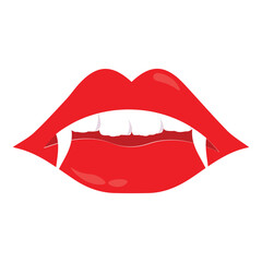 Vampire mouth with fangs vector icon. Cartoon open female red lips with long pointed teeth  expression emotion isolated on white background
