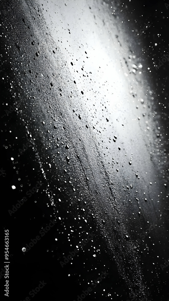 Sticker Black and white image of water droplets on a surface.