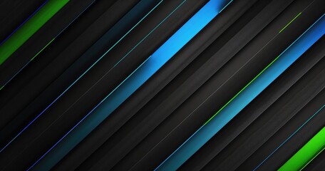 Obraz premium A sleek, modern abstract design featuring diagonal lines in vibrant blue and green against a dark background.