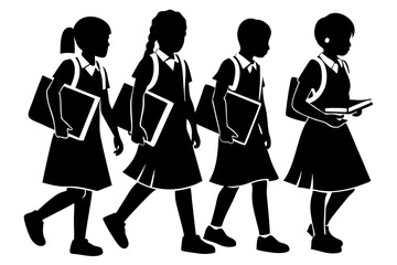 silhouettes of children back to school