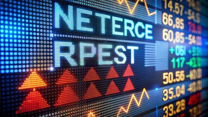 Interest rate symbol on a falling stock market ticker, global economic downturn