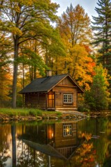 Cozy Cabin by a Reflective Autumn Lake