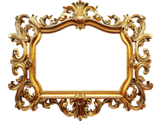 Ornate gold picture frame on a white background. PNG transparent.