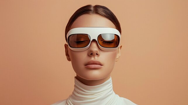 Woman with Closed Eyes Wearing Big Sunglasses on Pastel Background