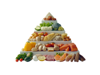Colorful food pyramid on a white background. PNG transparent.