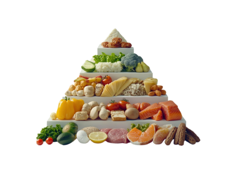 Colorful food pyramid on a white background. PNG transparent.