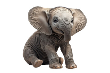 Fototapeta premium A sitting baby elephant, isolated on a transparent background.