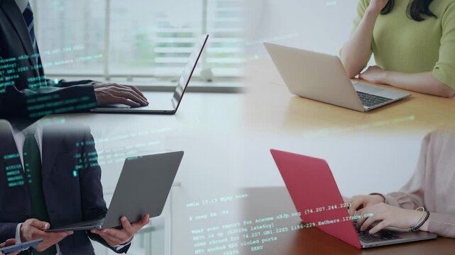 People using laptop PC and coding data concept. System engineering. Digital transformation. Transition material from a white background