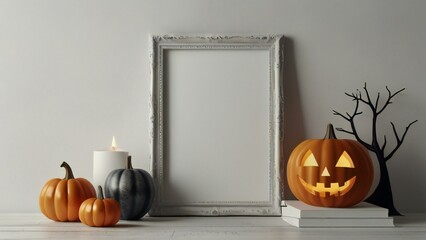 halloween pumpkin with blank board