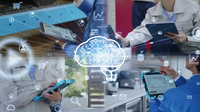 Various industrial scene and digital technology concept. AI (Artificial Intelligence) concept. Transition material from a white background