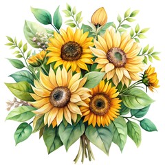 hand painted watercolor sunflowers bouquets with g