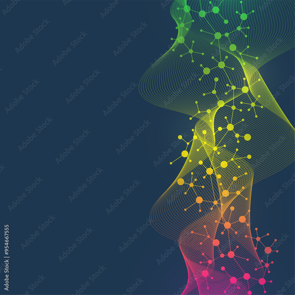 Poster molecular abstract structure background. scientific vector illustration with molecule dna. medical, 
