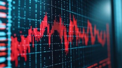 Stock Market Data on Screen   Red Line  Financial Chart  Investment  Trading  Economy
