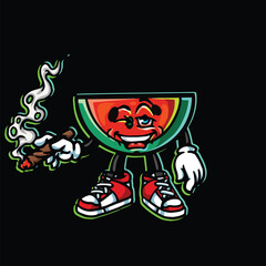 weed smoking character cartoon mascot logo leaf face happy with holding blunt