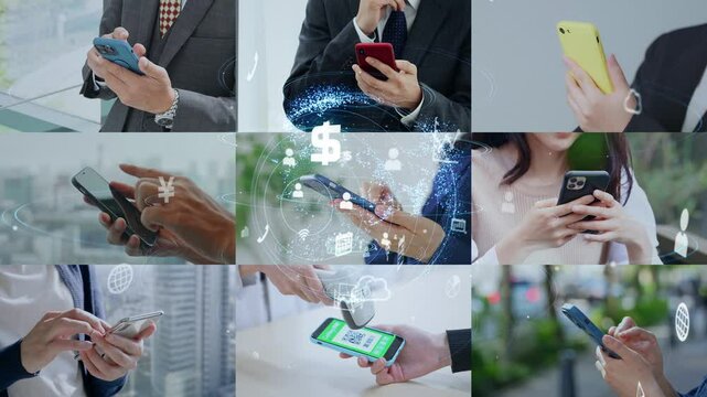 People using smart phones and communication network concept. Mobile app. Social networking service. Digital transformation. Transition material from a white background