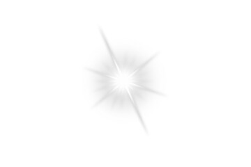 White sparkle light effect isolated on transparent background. Glowing silver white light. Shining star, light spark with rays. Light sparkle bling effect. Light PNG. Flare light, lens flare
