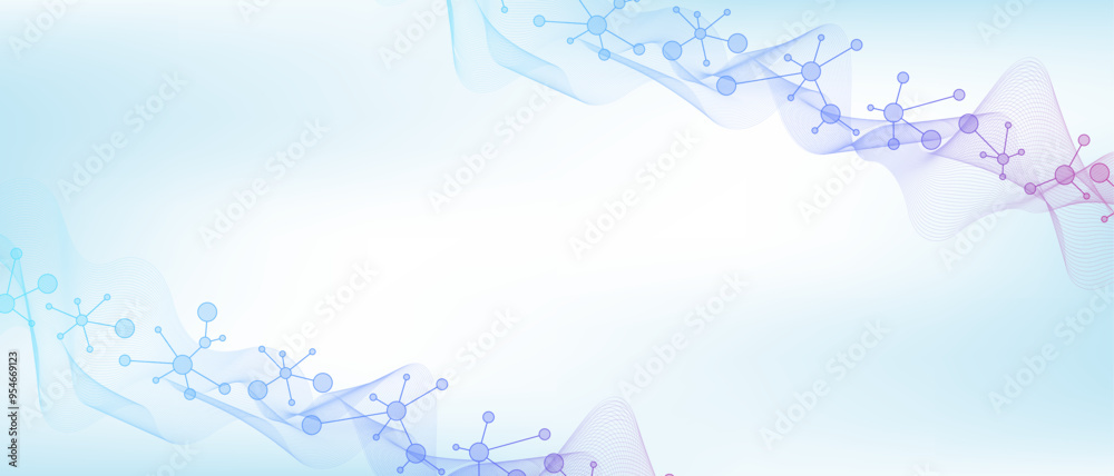 Poster Molecular abstract structure background. Scientific vector illustration with molecule DNA. Medical, science and technology concept for banner template or header
