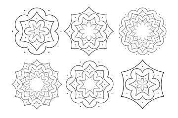 Set of Decorative Radial Outline Geometric Patterns. 