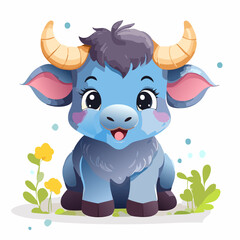 Obraz premium Buffalo Cute Small Cartoon Baby Animal Character 