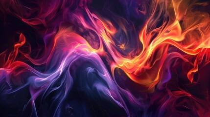 Abstract swirling colors in vibrant hues of orange, purple, and blue create a dynamic and energetic visual effect.