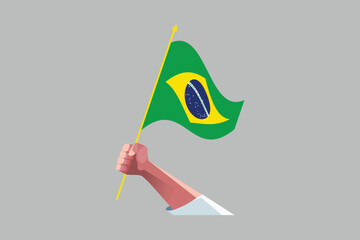 A hand holding an Brazil flag, Brazilian National Flag, EPS Vector Illustration, Flag of the Federative Republic of Brazil, Illustration of the Brazil flag
