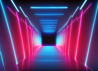 Fototapeta premium A vibrant array of neon lights is brightly shining in the pitch black darkness, creating a captivating visual display that draws attention