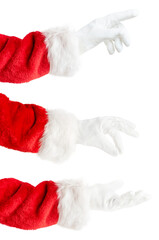 Collection of Santa's hands isolated on white background
