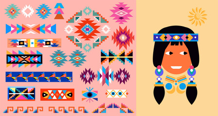 Native American Heritage Month in November Celebrate annual in United States Tradition geometrical ornament pattern Design holiday American Indian culture Vector flat icon illustration