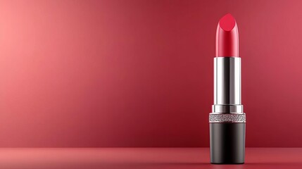 Red lipstick tube on a red background.