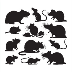 Rat and mouse collection silhouette on white background
