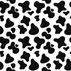 Cow skin seamless pattern. Black spots on a white background.